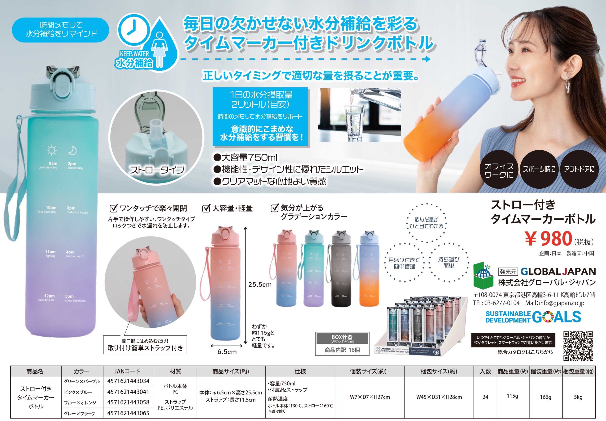 【販促物】ストロー付きタイムマーカーボト